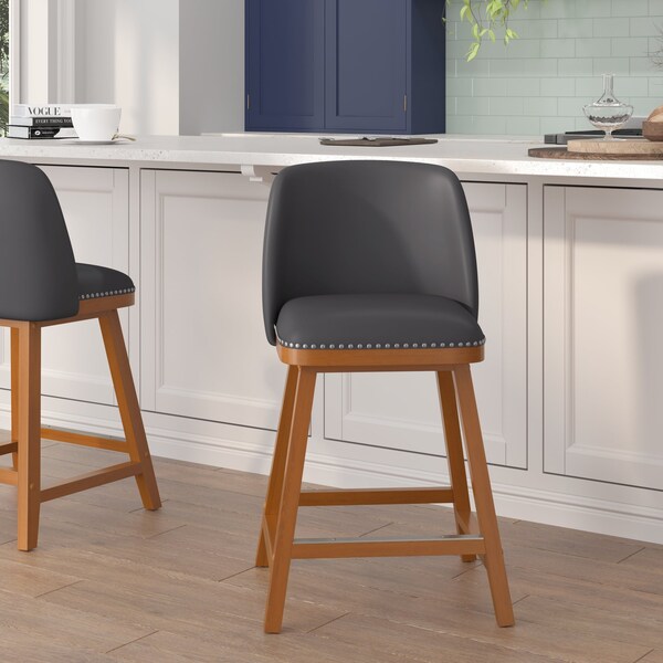 Flash Furniture 24" Gray LeatherSoft Wooden Counter Stools, PK 2 CH-192162X000PU-24-GY-GG - main
